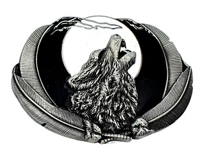 Belt Buckle Howling Wolf Moon Feathers Fenrir For 40mm Belt Pagan Norse Viking 