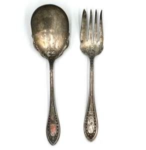 VTG Silver Plated Serving Spoon & Fork 9" - Picture 1 of 3