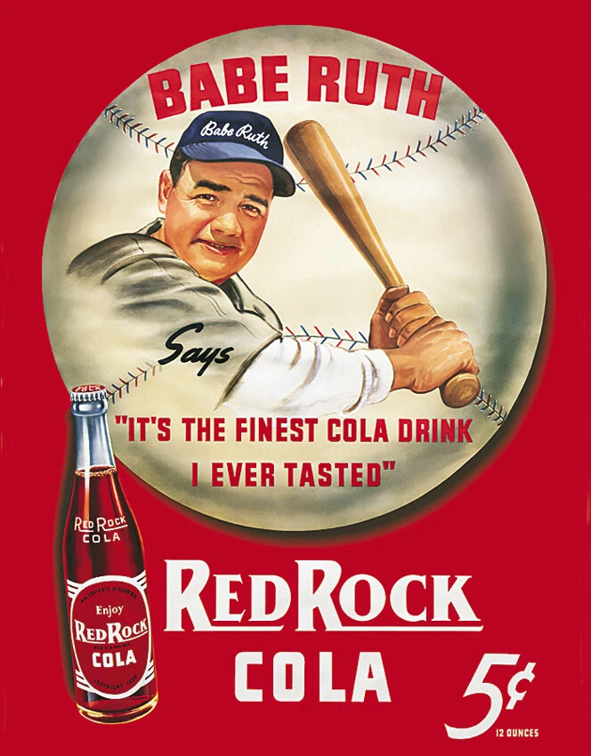 Babe Ruth Red Rock Cola Red/White/Brown Nostalgic Wall Décor Tin Sign 149 - Image 1 of 1