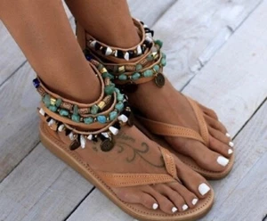 Flat Women’s Summer Sandals, Bohemian Women Sandals, Summer Beach Sandals Women - Picture 1 of 3
