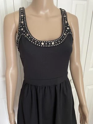 Vestido Cynthia Rowley S Negro Metal Disco Tachonado Nylon Spandex Elástico Sin Mangas Foto 1 de 4