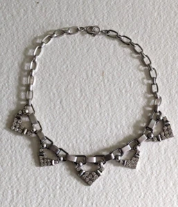 Vintage Stella & Dot Kimberly Aluminum / Clear Rhinestone Choker Necklace 15.5" - Picture 1 of 7