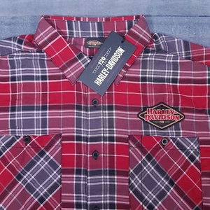 HARLEY DAVIDSON 120th Anniversary Long Sleeve Button Up Shirt Mens 4XL Plaid Red - Picture 1 of 8