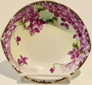 SMALL HANDPAINTED BOWL NIPPON PURPLE FLOWERS GOLD RIM 5.5" AROUND - Picture 1 of 8