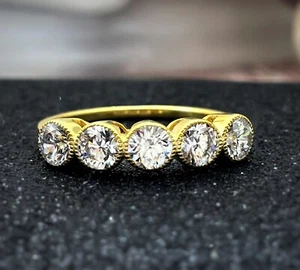 5 Stone Round Moissanite Stackable Wedding Band 10K Solid Yellow Gold Beautiful - Picture 1 of 12