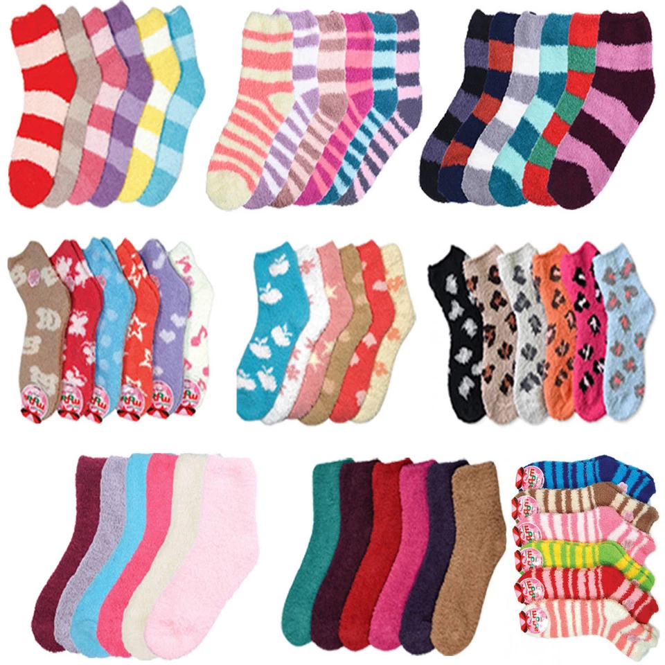6-12 Women Slipper Cozy Fuzzy Warm Winter Bright Dark Color Bed Socks Lots 9-11 - Image 1 of 1