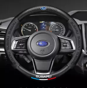 15" PU Leather+Carbon fiber Steering Wheel Cover For 1968-2025 Subaru All Cars - Picture 1 of 13