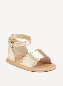 Old Navy Baby Metallic Faux-Leather Scallop-Trim Sandals Sz 0-3 6-12 18-24 Month - Picture 1 of 2