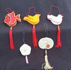 Lot of 5 Vintage Chinese Satin Silk Lanterns Christmas Tree Ornaments w/Tassels