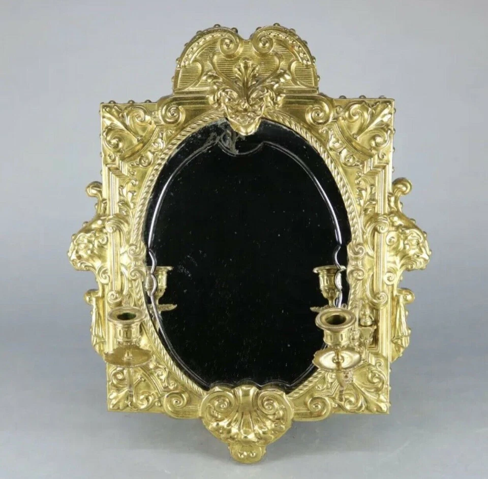 ANTIGUO CANDELABRO COLGANTE VICTORIANO LATÓN PRENSADO REPUJADO PARED APLIQUE ESPEJO Foto 1 de 4