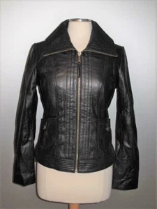 Michael Kors M62907FNR Womens Black Leather Motorcycle Biker Jacket Coat - Picture 1 of 2