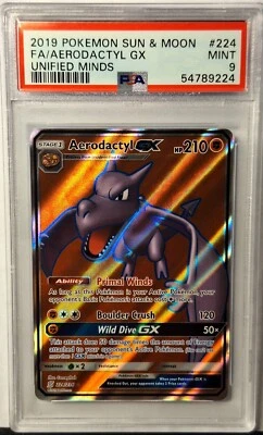 Pokemon Aerodactyl GX 224/236 Unified Minds Ultra Rare Full Art - PSA 9 - Image 1 of 2