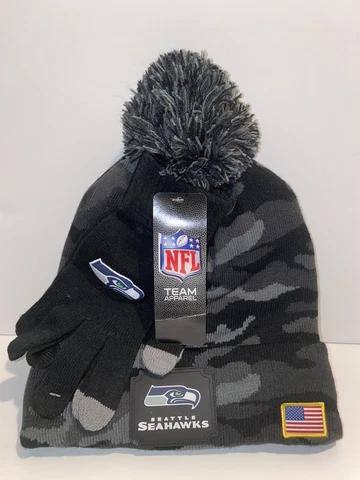 NWT 2021 NFL Team Apparel “Seattle Seahawks” Football Beanie Hat & Gloves, NWT Cover