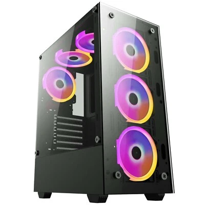 Gaming PC Tower Computer Mid ATX Gamer Case Black Tempered Glass Panel NEW UK - Image 1 of 4
