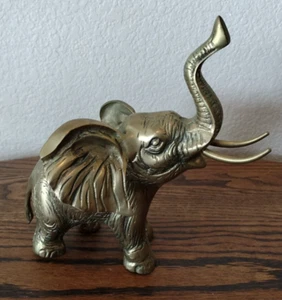 Vintage Heavy Solid Brass Elephant Statue Made In Korea "Trunk Up Good Luck" - Picture 1 of 15
