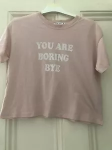 Bershka T Shirt Teens Age 14-15 You Are Boring Bye white lettering on dusty pink - Picture 1 of 11