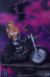 Vintage Poster 1993 Harley Davidson Fat Boy Motorcycle Girl Shotgun Rad & Bad - Picture 1 of 1