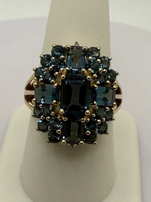 ENORME ANILLO TOPACIO AZUL ORO AMARILLO 10K - Talla 9 - 6,5 Gramos Foto 1 de 4