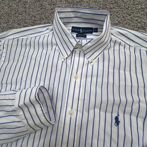 Ralph Lauren Yarmouth Vintage Men Long Sleeve Dress Shirt 16 34/35 Blue White - Picture 1 of 8