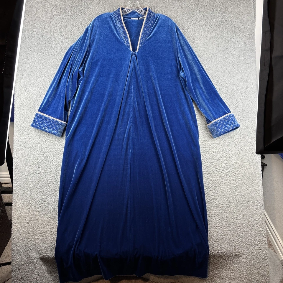 Bata Adonna Vintage Grande Azul Terciopelo Fluido Lujoso Cama Abrigo Camisón Foto 1 de 4