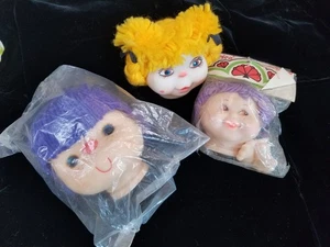 Vintage Darice Coconut Angel Kids Doll Head Only Yellow Purple Yarn Hair - Picture 1 of 8