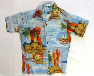 Camisa abotonada vintage años 70 surf playa palmeras Sundek etiqueta etiqueta pueblo Foto 1 de 4
