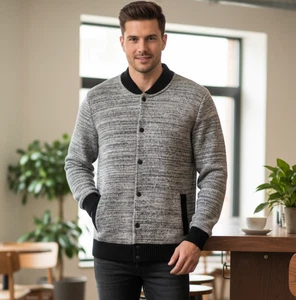 American Eagle Outfitters Cardigan Gray Chunky Knit Sweater Jacket Mens Size L - Picture 1 of 5