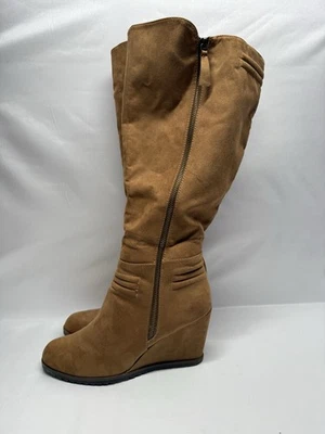 Nicole Mujer Botas de Cuña Hasta la Rodilla Imitación Gamuza Cremallera Lateral Marrón Tostado S8 Foto 1 de 4