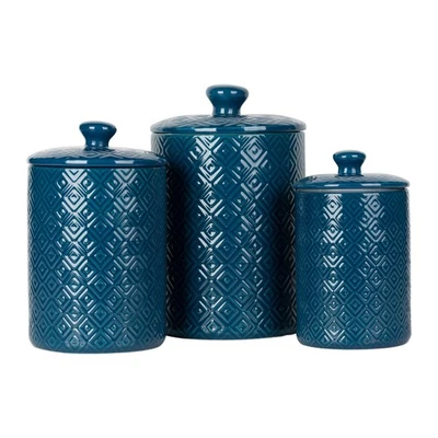 Diamond Embossed Kitchen Canister Set, Set of 3, Diamond Blue - Image 1 of 4