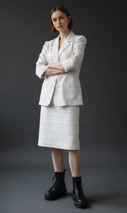 VTG 70s Skirt Set Suit Blazer Jacket Office Secretary Retro Rainbow Plaid Large - Picture 1 of 12