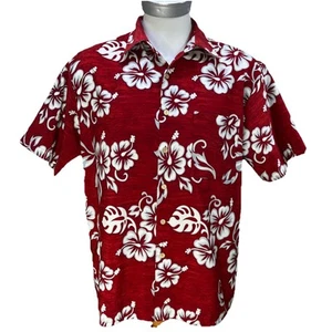 Extreme Gear Red Hawaiian Size L Floral Button Up Shirt With Wooden Buttons   T7 - Picture 1 of 8