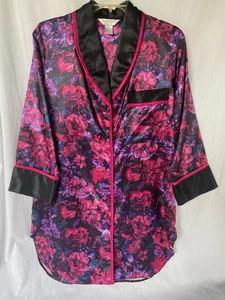 PARTNERS..PURPLE & RED..FLORAL..SATIN..SLEEP SHIRT / PAJAMAS..WOMEN MED - Picture 1 of 4