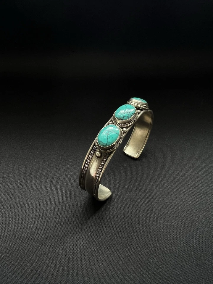 Hermoso brazalete turquesa nepalí hermosa filigrana WMB032 Foto 1 de 2