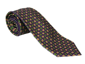 Corbata tejida cuadrada geométrica dorada púrpura seda Peter Millar para hombre EE. UU. - Imagen 1 de 7