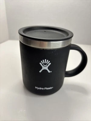 Taza de viaje Hydro Flask de acero inoxidable de 12 oz negra con tapa y mango. Usado Foto 1 de 4