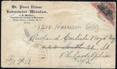 Liberia # 52 Cubierta misionera para NJ Triángulo Waterlow Foto 1 de 2