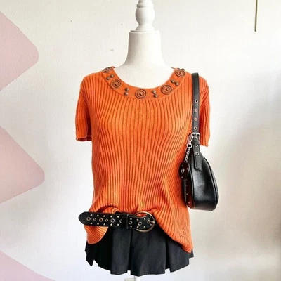 Top Vintage Naranja Cuentas, Y2K Boho 2000s Festival 90s Retro XL Foto 1 de 4