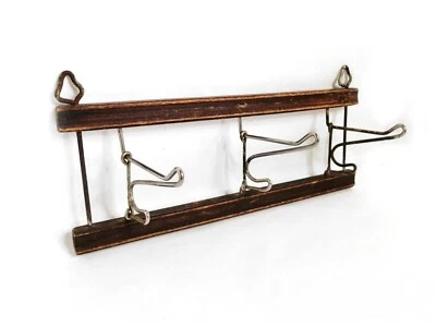 Vintage Wooden Wall Mounted Rack Hanger 3 Double Turnable Hooks 1950s - Image 1 of 4
