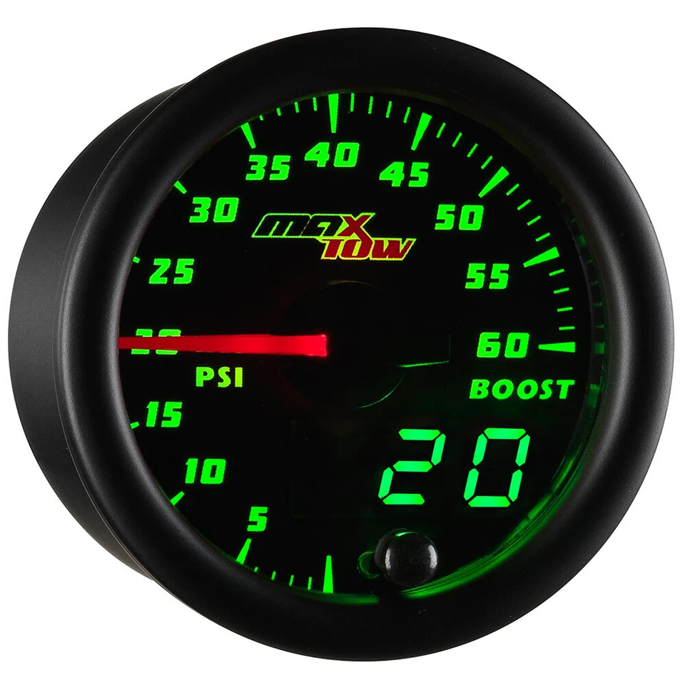 MaxTow Doble Visión 52mm 60psi Diesel Turbo Boost Gauge con Sensor Electrónico Foto 1 de 4