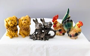 VTG Salt & Pepper Shakers Lot of 3 Pekingese, Victoria Rooster & Hen, Love Birds - Picture 1 of 12