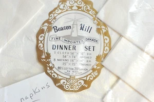 vtg Beacon Hill Damask cotton rayon Tablecloth 54 x 74  6 napkins Japan  set X - Picture 1 of 8