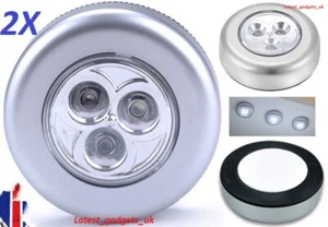2X Silber Push Nacht LED Lichter Lampe UNTER SCHRÄNKEN/FISCHTANK/GARAGE/WOHNMOBIL - Bild 1 von 1