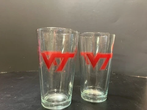 Virginia Tech Hokies set of  2 VT logo 6 inch Pint Glasses NEW Cover