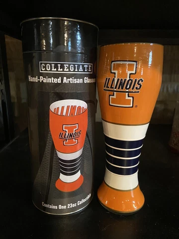 University Of Illinois Collegiate Hand-Painted Artisan 23oz Glass NEW Cover