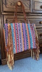 Serape Fringe Handbag/Tote Multicolor - Picture 1 of 4