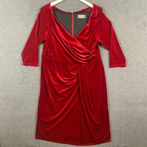 BOMBSHELL Kleid Damen UK22 rot Midi Stretch Samt 3/4 Arm Wickel Rüschen gefüttert - Bild 1 von 8