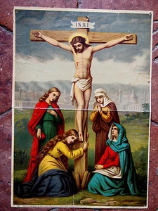 Bonita Y Gran Grabado Religiosa Del Principios Del 19em Christum Am Cruz - Imagen 1 de 1
