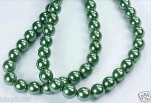 75 Sage Green CZECH Glass Pearl Coated Round Glass Beads 8mm - Picture 1 of 2