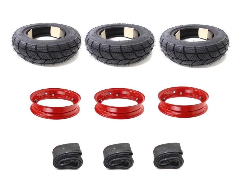 Reifen 100/90-10 M+S + Felgen Rot Räder für Piaggio Ape 50 TL1T-TL6T ZAPC80 - Bild 1 von 1