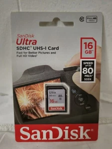 SanDisk Ultra SDHC UHS-1 Card 16GB 80MB Full HD video - Picture 1 of 3